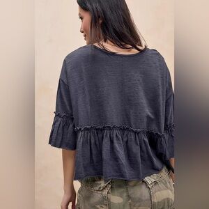 Altar'd State Ruffle Sleeve Blouse Shirt XS Washed Black NWT NEW